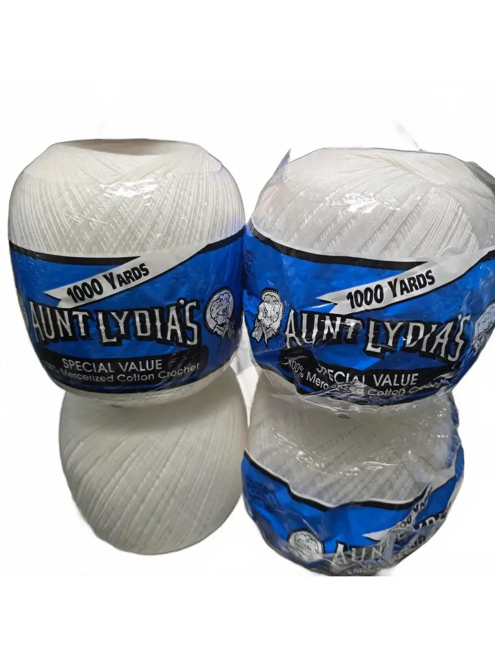 NEW! Aunt Lydias 100% Mercerized Cotton Crochet Thread White Lot of 4 = 4000 yds